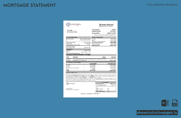 USA California Bank Trust Hypothekenabrechnung in Word- und PDF-Formaten – Beispielvorschau